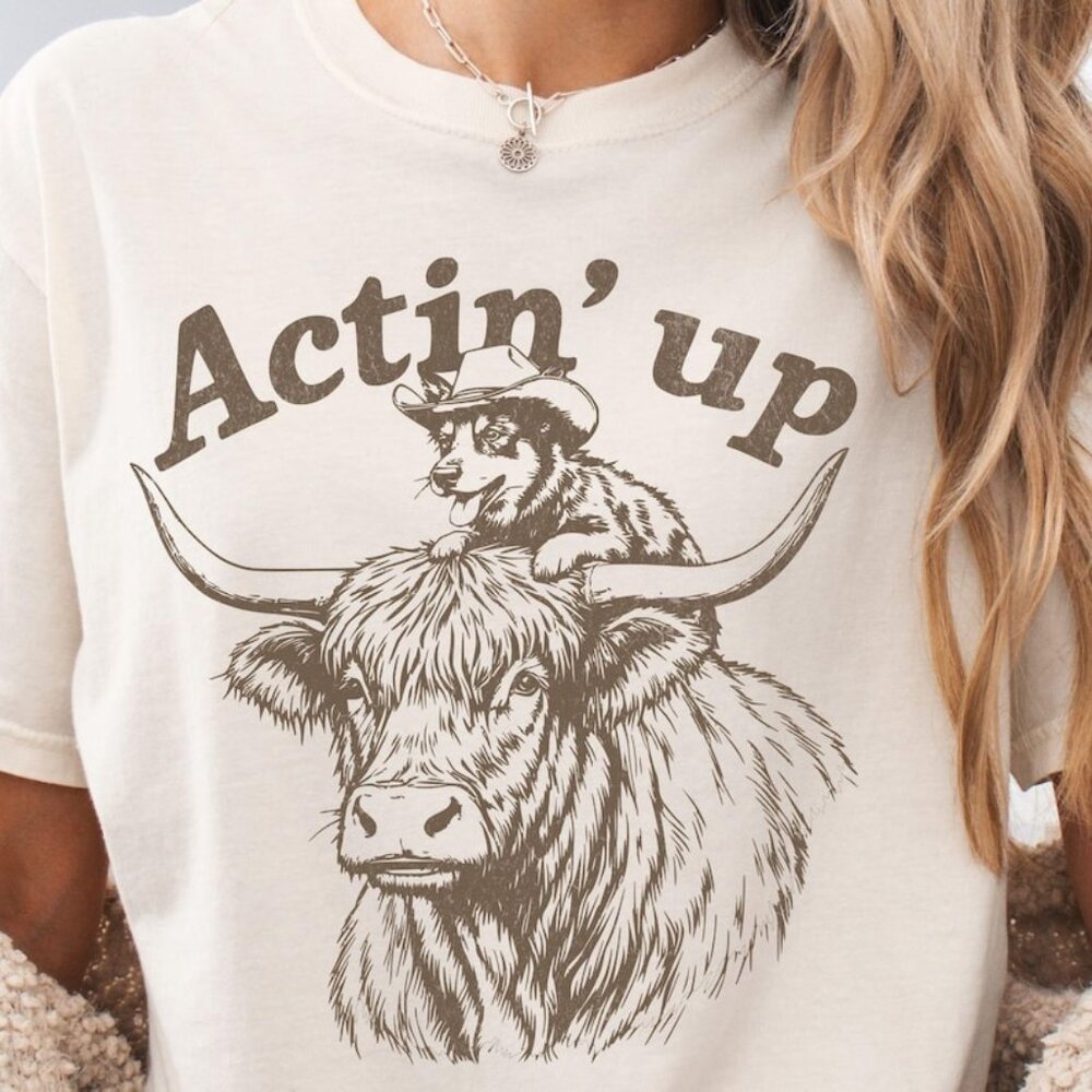 Actin' up Cattle Dog T-Shirt, Blue Heeler Cowboy Shirt